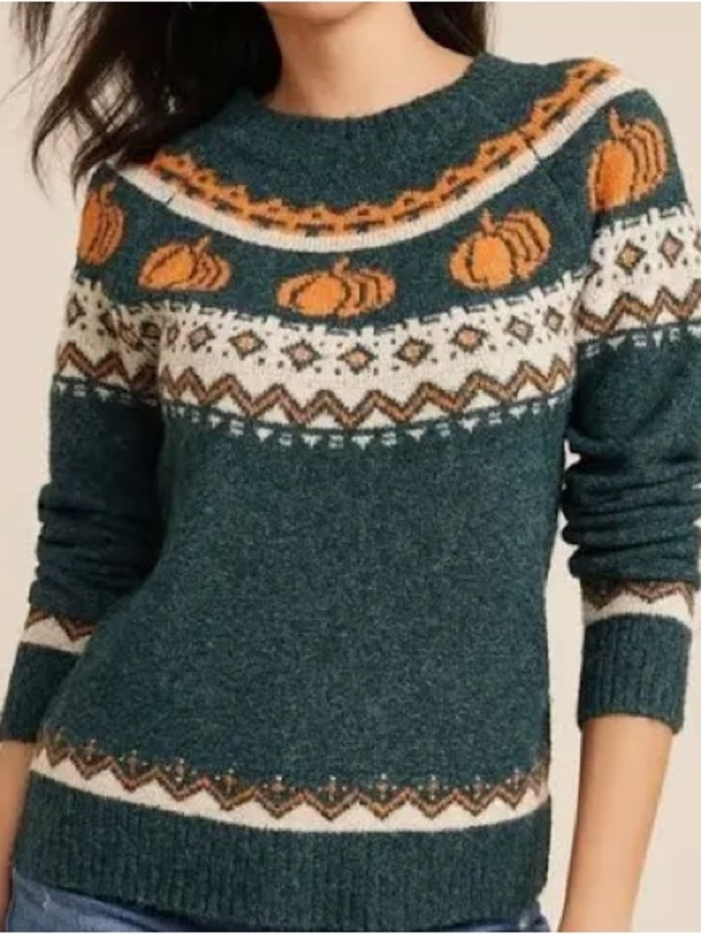 Maurices Super Soft Forest Green Pumpkin Fair Isle Sweater size XXL